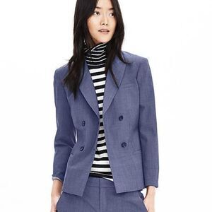 Banana Republic Lightweight Chambray Wool Blazer, Double Breasted, Blue, Size 6